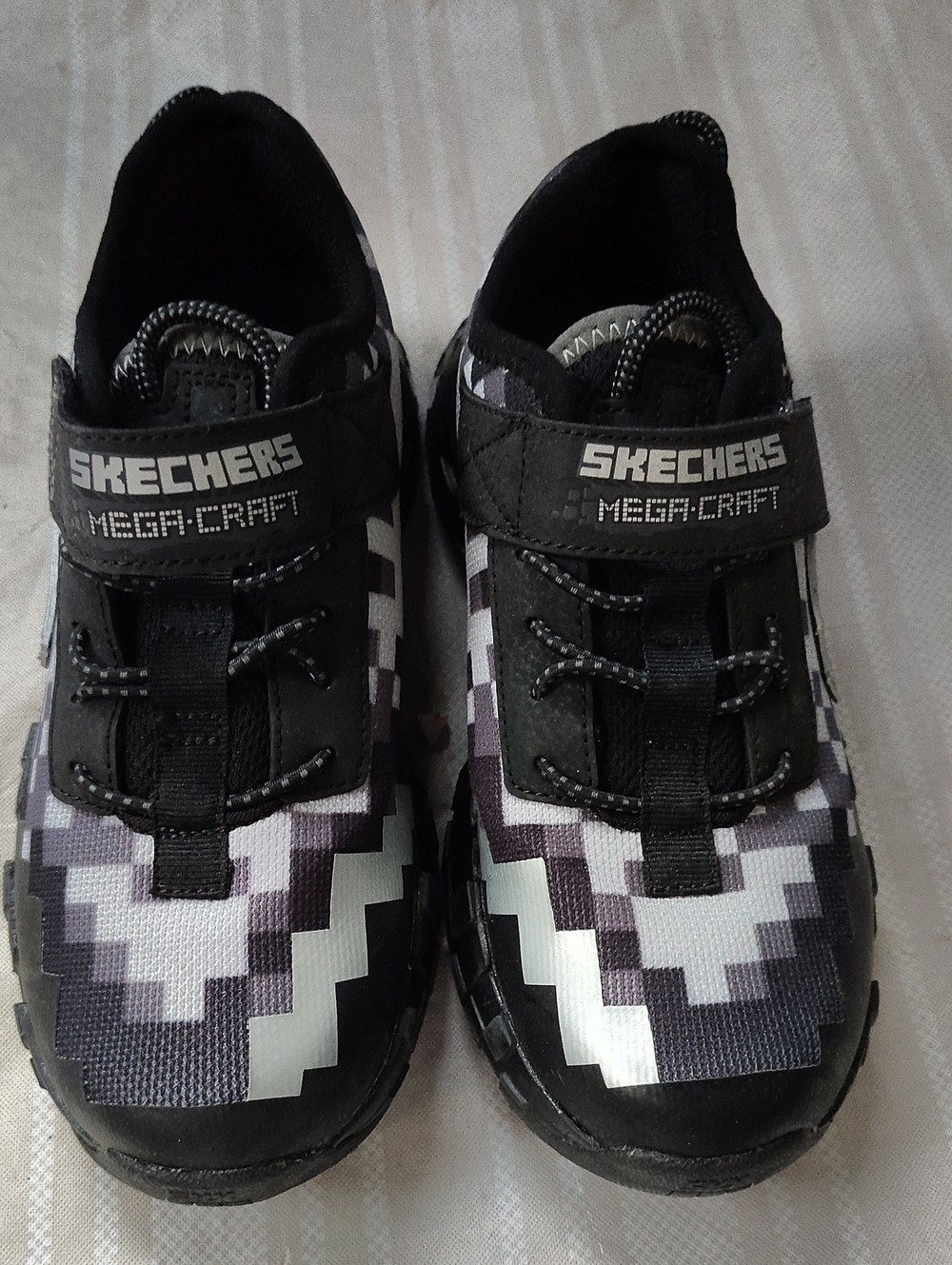 Skechers Kids Mega-Craft Black & White Pixel-Pattern Sneakers